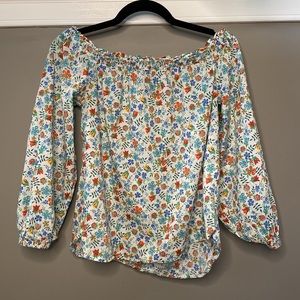 JCrew off the shoulder Liberty print top in size 4